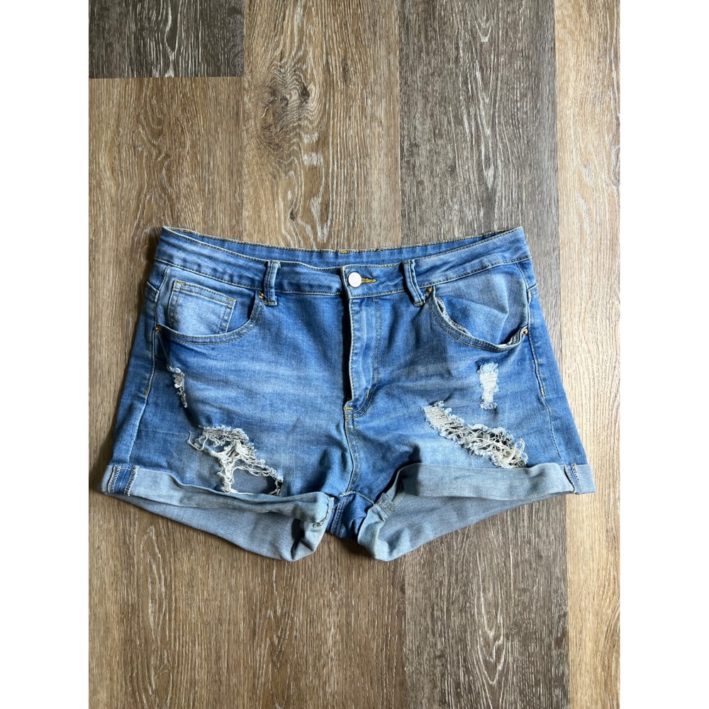 Unbranded Distressed Denim Shorts Womens XL Blue Good Ripped‎ Cuffed Summer